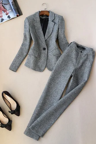 Suit Модный женский костюм ранней весны, профессиональный костюм в британском стиле, имитация шерсти, пиджак+ широкие штаны, комплект из двух предметов - Цвет: Suit