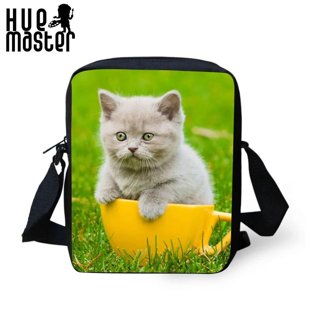 Миниатюрные сумки мессенджеры с изображением милого кота спереди женские
