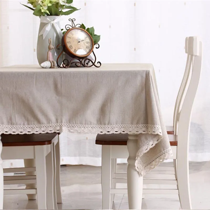 Натуральная однотонная льняная кружевная скатерть Модная европейская для