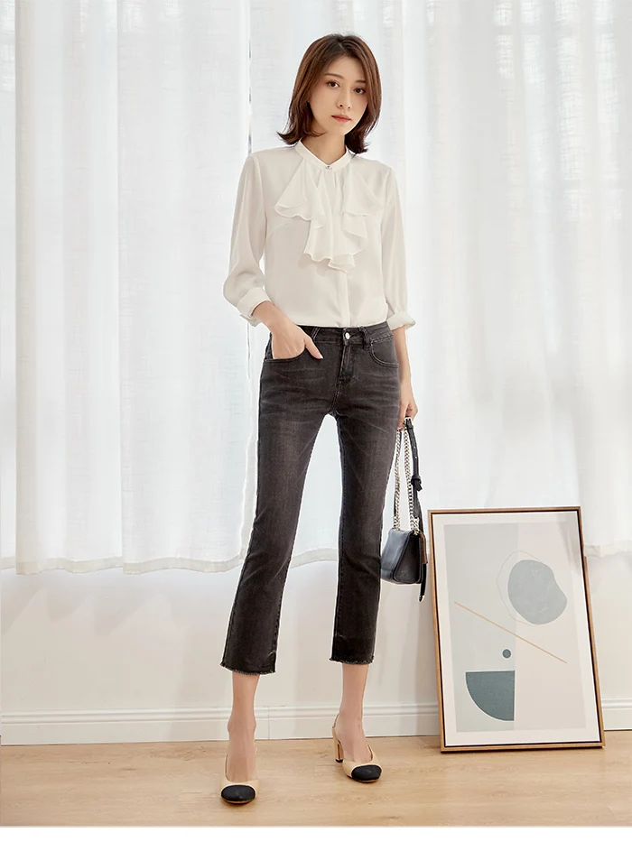 Женские джинсы-клеш LEIJIJEANS, черные и белые повседневные мягкие джинсы со средней талией, модель 9009 большого размера на весну