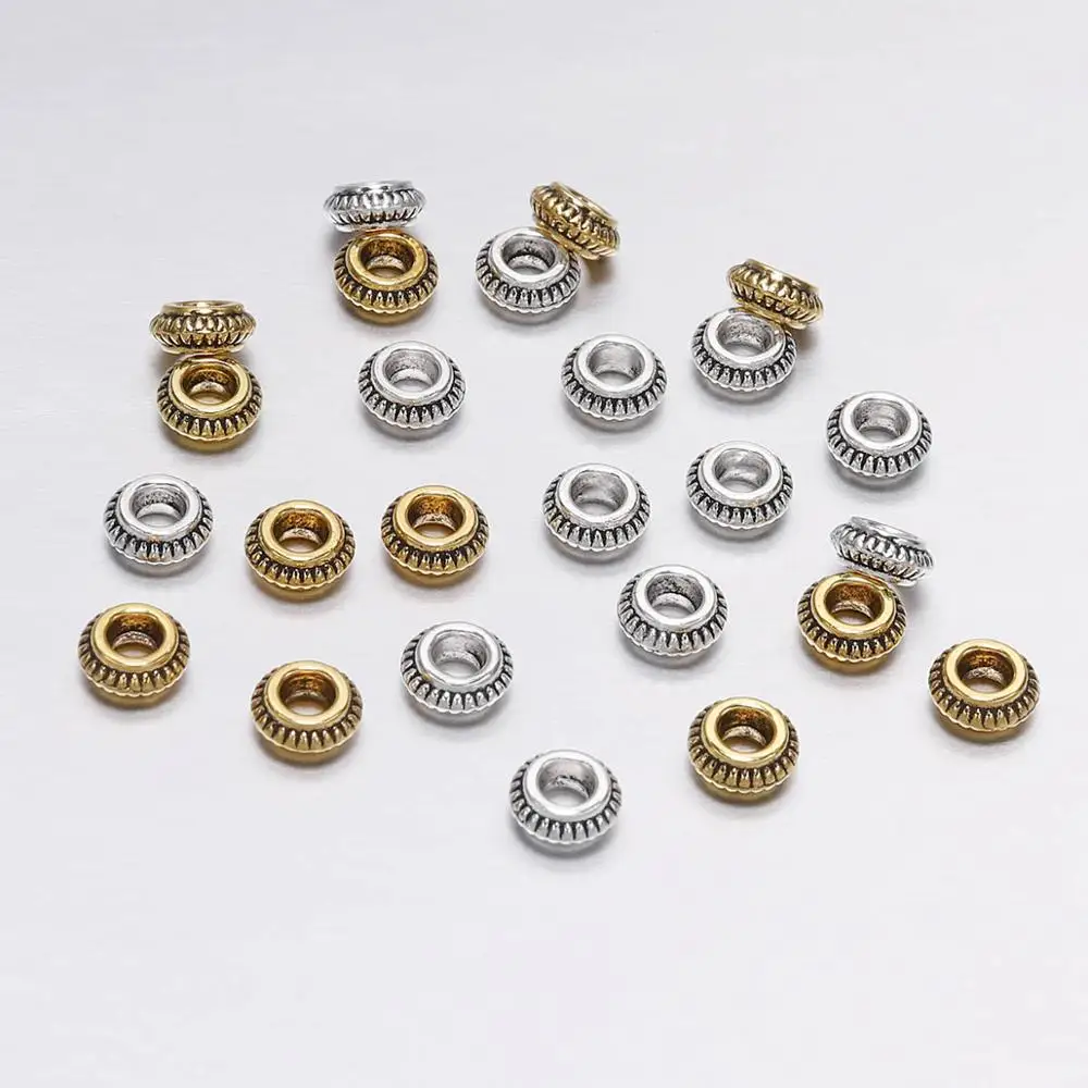

50pcs/lot 7mm Antique Gold Circular Flat Loose Spacer Beads For Jewelry Making DIY Handmade Bracelet Findings Accessories