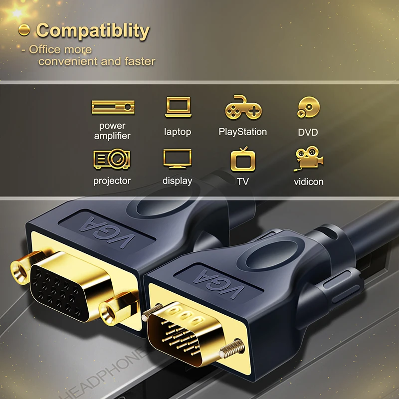 Кабель VGA премиум-класса Cabletime Pro в Удлинительный кабель 24K позолоченный