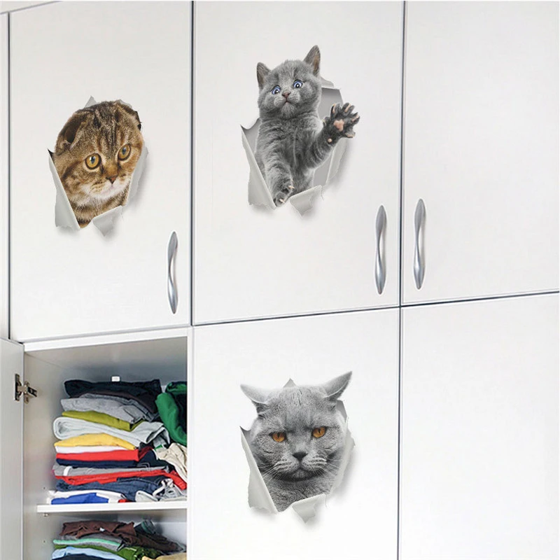 Мультяшная кошка котенок 3d стена фотообои унитаз кухонная мебель декор роспись
