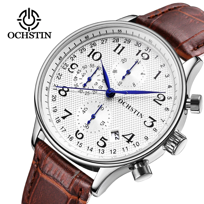 

OCHSTIN Men Chronograph Watch Men Sport Watch Leather Strap Quartz-Watch Waterproof Date Men's Wrist Watch relogio masculino