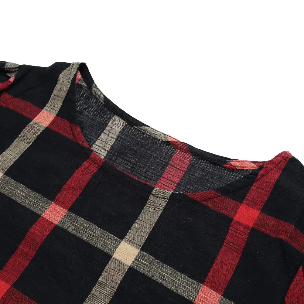 4XL 5XL размера плюс модная женская блузка с круглым вырезом 3/4 клетчатая рубашка