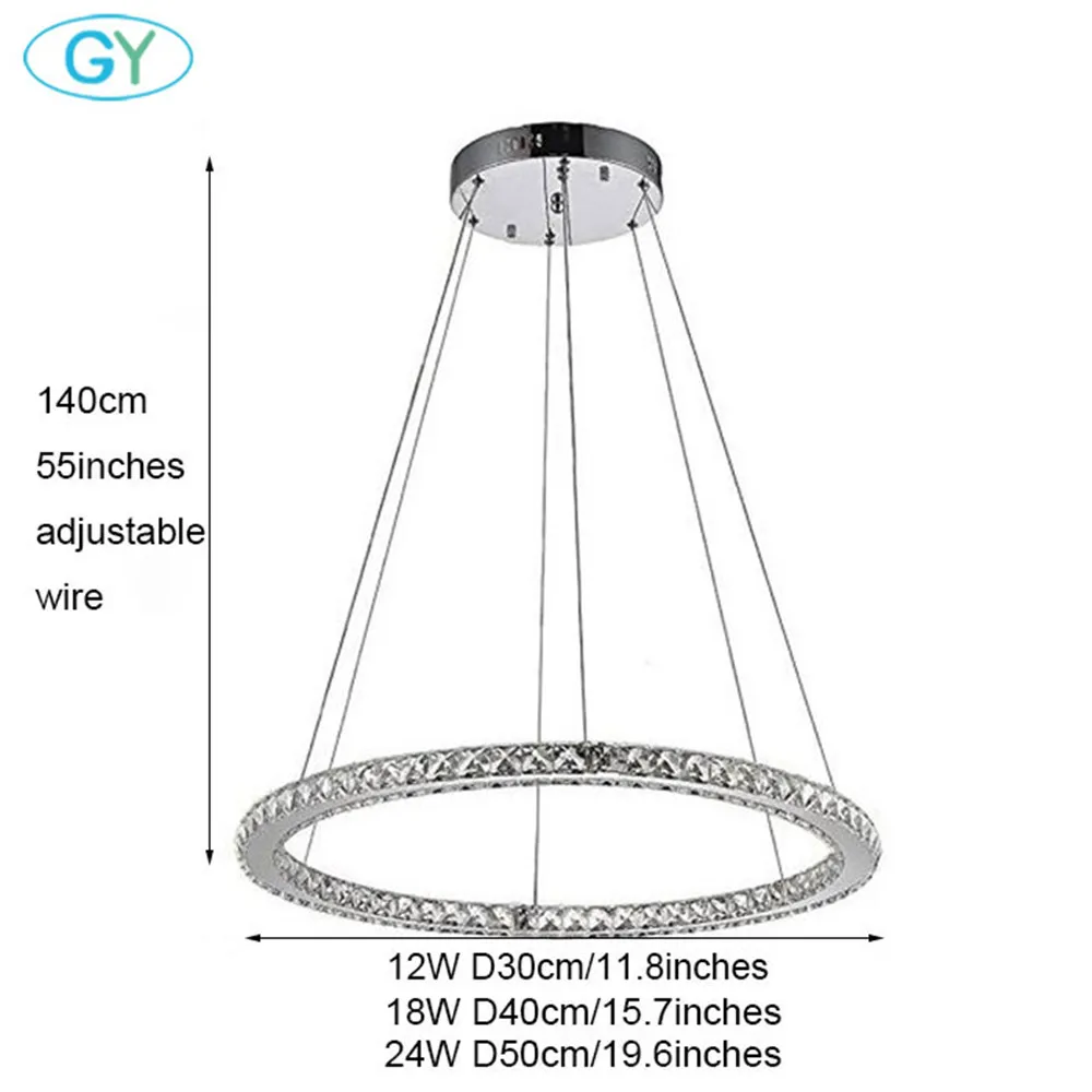 D30cm D40cm D50cm Хрустальный светодиодный подвесной светильник 12W 18W 24W Светодиодный с