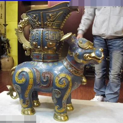 Xiuli 003379 100% бронза 24K золото позолота Cloisonne крупного рогатого скота монстров Бог Zun