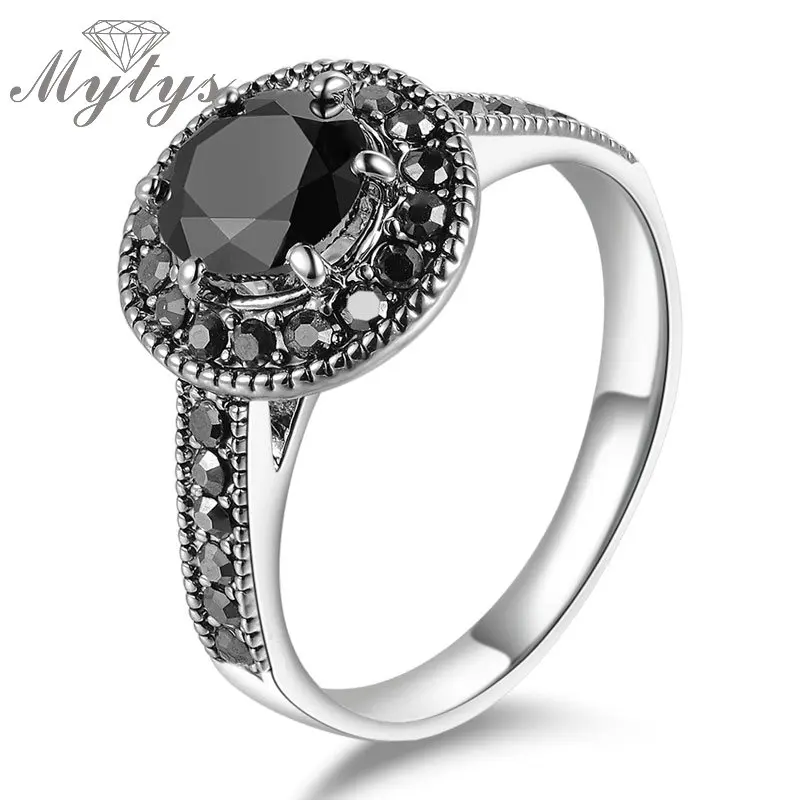 Mytys черное кольцо с кристаллом GP упаковка подарочной коробкой ювелирные изделия