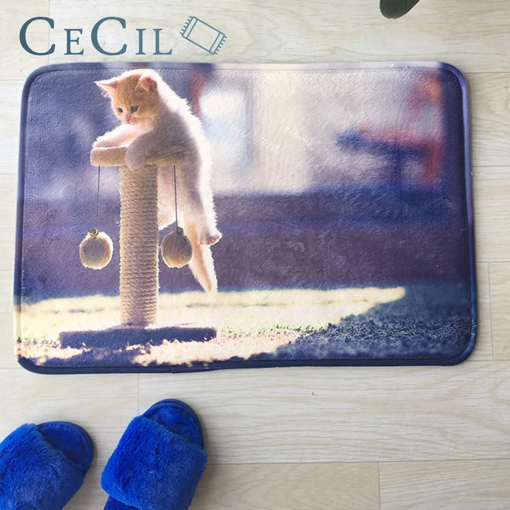 

Cecil Welcome Floor Mats Animal Cute Cats Printed Bathroom Kitchen Carpet Indoor Outdoor for Living Room Anti-Slip Rug