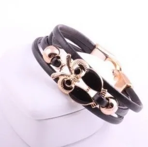 Free shipping deri bilezik hot sale summer simple design girl's jewelry sweet colors fashion alloy owl pendants bracelet pu | Украшения