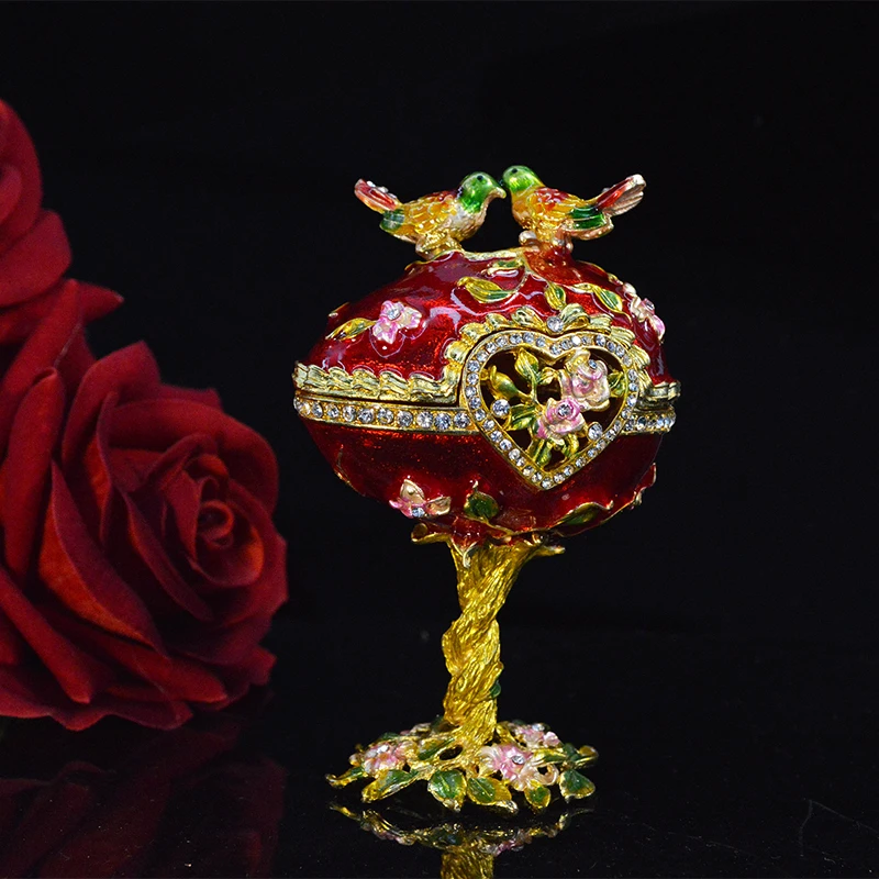 

QIFU Metal Colorful Red Double Birds Creative Mascot for Home Decor Gift