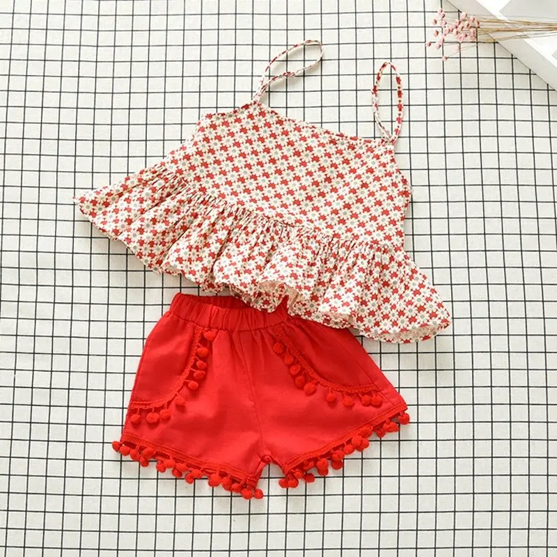 Модный комплект одежды для девочек 2018 летняя одежда маленьких красная куртка с