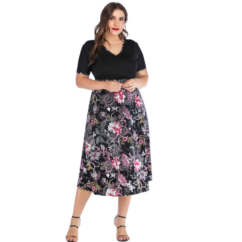 

Plus Size 2019 Women Summer Casual Elegant Dresses Office Sexy Party Night Black Dress