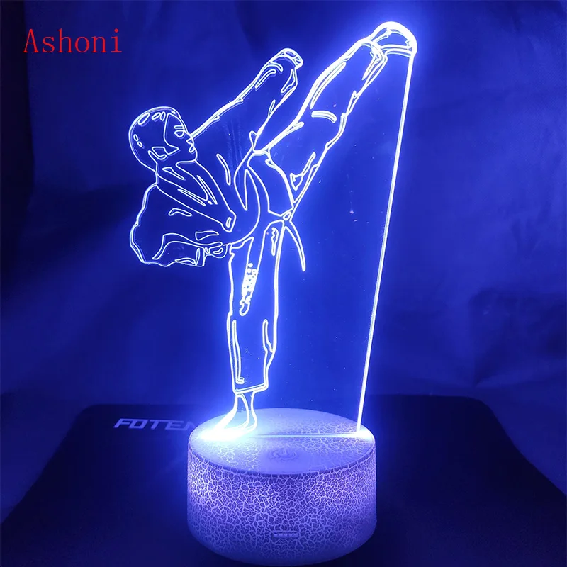 Креативная Настольная лампа для каратэ Shap USB 3D светодиодный ночник тхэквондо