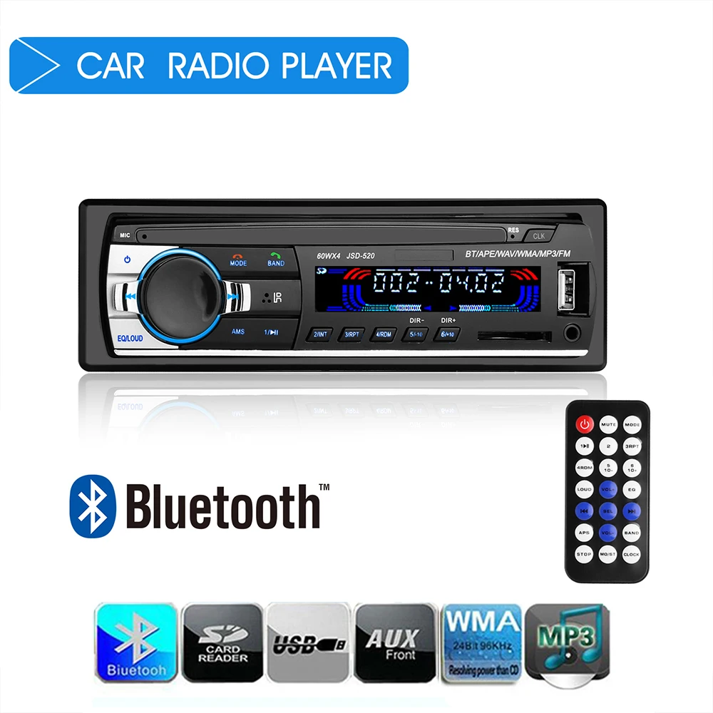 4x60 Вт Авторадио 12 В автомобильное радио Bluetooth 1 din автомобильный стерео плеер