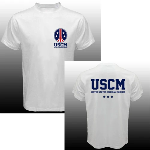 

United States Colonial Marines USCM T shirt men two sides amry gift casual tee shirt USA size
