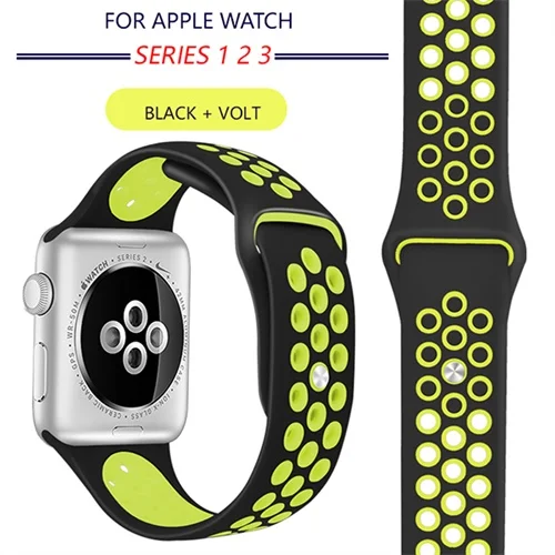 Black Volt Гибкий дышащий силиконовый спортивный ремешок для apple watch серии 5 2 3 4 42 мм 38 мм ремешок для Nike+ apple watch 5 4 40 мм 44 мм - Цвет ремешка: Black Volt