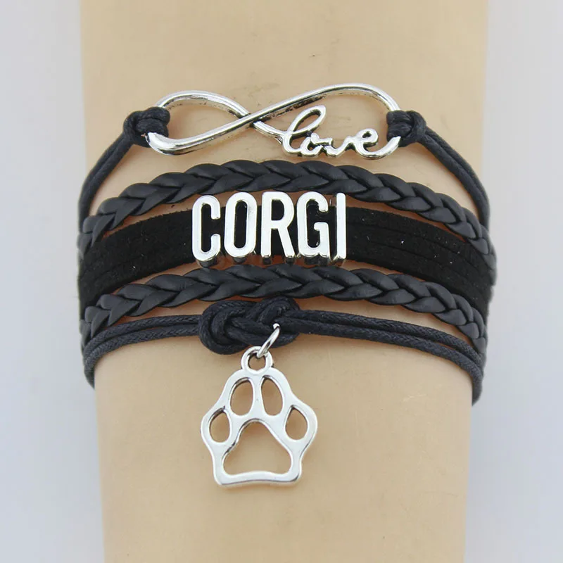 10PC/lot Infinity Love Corgi Paw Charm Wrap Bracelets Print Charms Animal Bracelet Gifts For Women &amp Men Jewelry | Украшения и