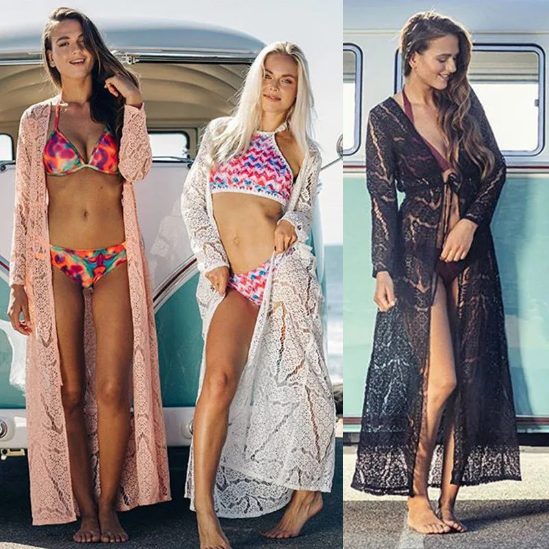 2017 сексуальное женское кружевное парео Пляжное Платье Прозрачное Бикини Пляжная