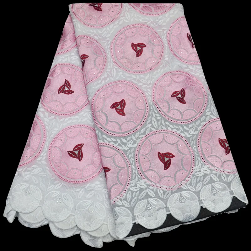 (5 ярдов/шт.) вышитая швейцарская кружевная ткань высокой плотности Розовая белая
