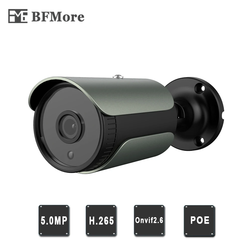 BFMore H.265+ H.265 48V POE 5.0MP IP Camera 2592x1944 Onvif2.6 Outdoor Waterproof Security Video Surveillance P2P Email Alarm |