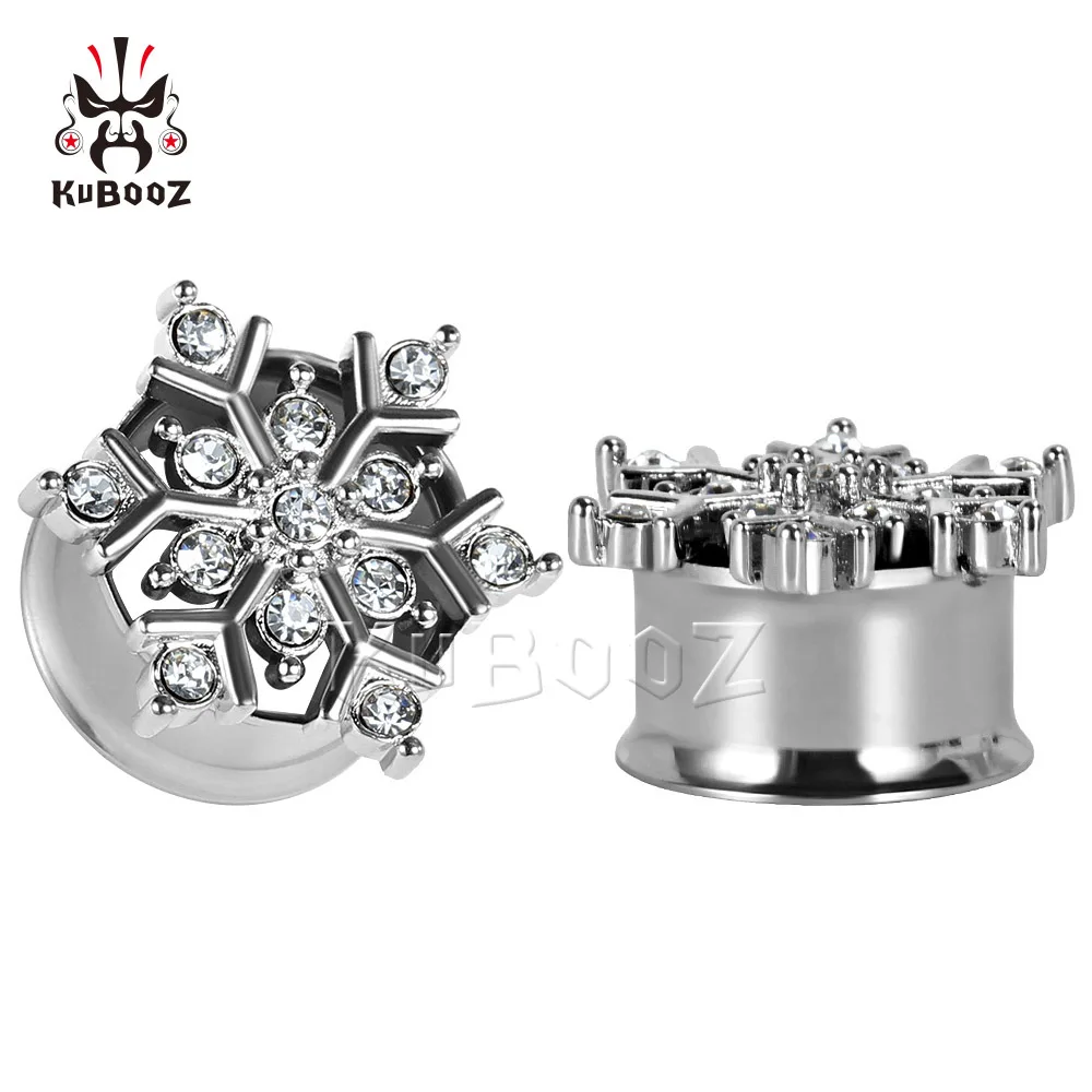 silver Kubooz пирсинг снег стиль Кристалл расклешенные тоннели пирсинг для уха пробки ювелирные изделия для тела нержавеющая сталь ушные измерители - Окраска металла: silver