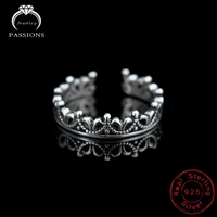 wholesale women antique 925 sterling silver crown and sakura rings resizable vintage style plum flower ring girl jewelry gift