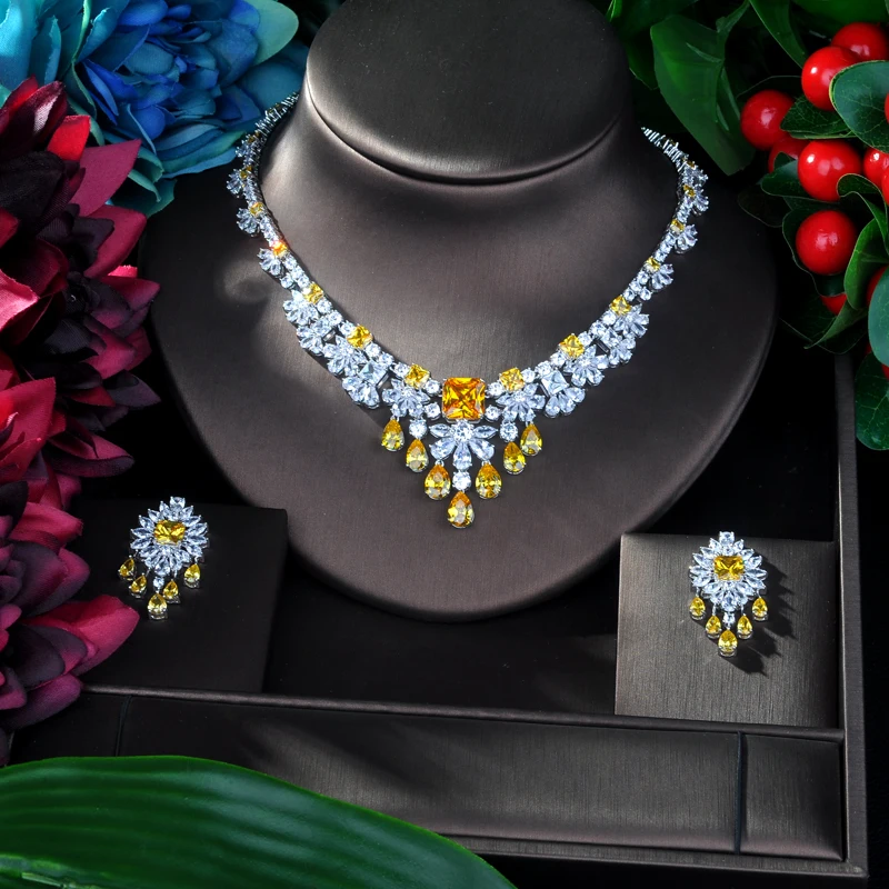 Женский комплект ювелирных изделий HIBRIDE набор из фианита AAA с блестящим цветком