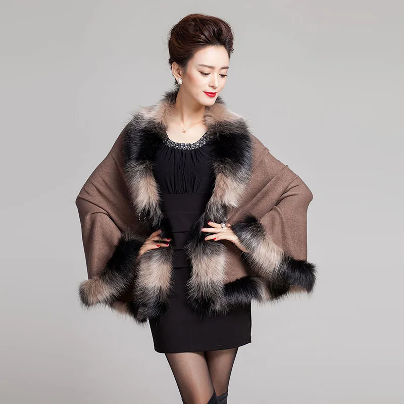 Новинка 2020 модная шерстяная кашемировая накидка из искусственного лисьего меха