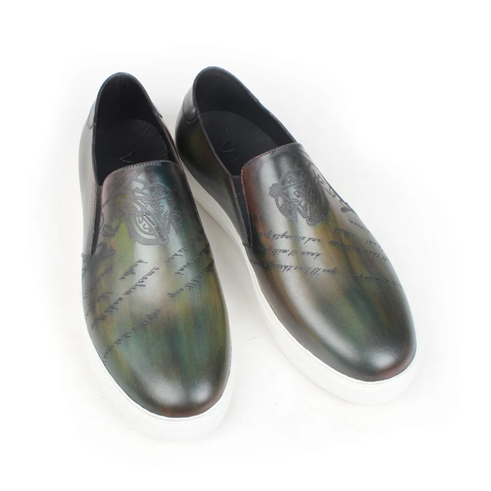 VIKEDUO New Flats Shoes For Men Casual Patina Leather Sneakers Luxury Engraving Mans Sports Footwear Bespoke Zapato Hombre | Обувь