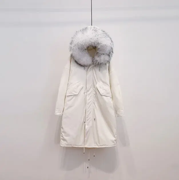 white coat white fur Большой натуральный мех,, высокое качество, длинная толстая теплая парка, зимняя куртка, Женское пальто, белый утиный пух, куртка, плюс размер, пальто - Цвет: white coat white fur
