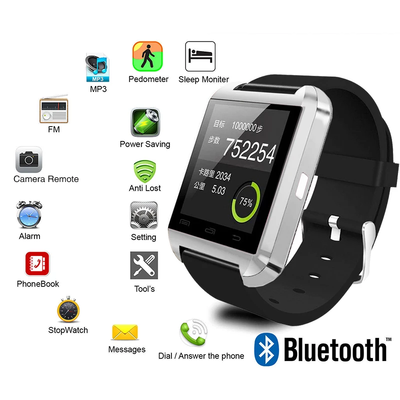 Новинка умные часы U8 Bluetooth Смарт для IPhone IOS Android смарт телефон износостойкое