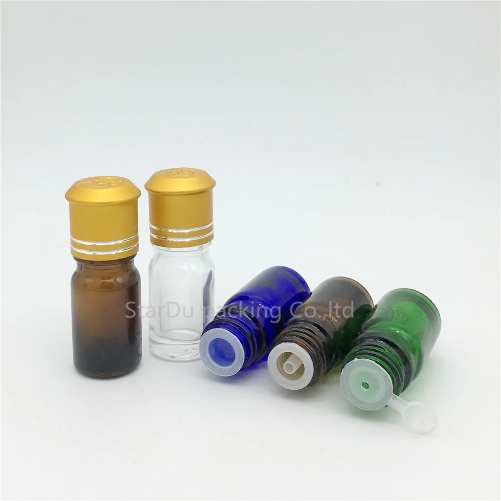 

High-quality 500pcs/lot 5ML amber Glass Bottle Vials Essential Oil Bottle, 5cc Perfume bottles Aluminum cap with plug