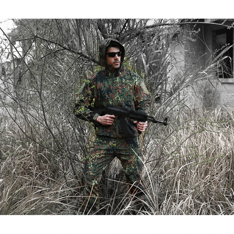 Germany Jungle Военная Мужская тактическая куртка из мягкой кожи акулы 4xl, Мужская армейская водонепроницаемая ветрозащитная Боевая куртка TAD, Мужское пальто BF01 - Цвет: Germany Jungle