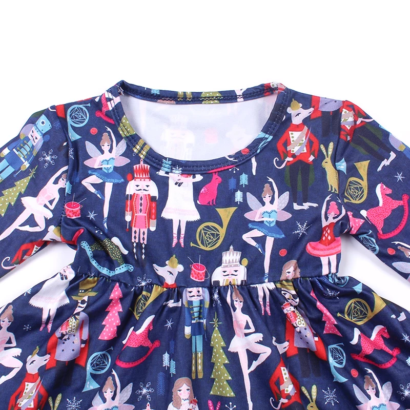 2019 Boutique girls dress pretty Dancing Animal printed ruffle Dress Kids Long Sleeve cute party Milk Silk | Детская одежда и