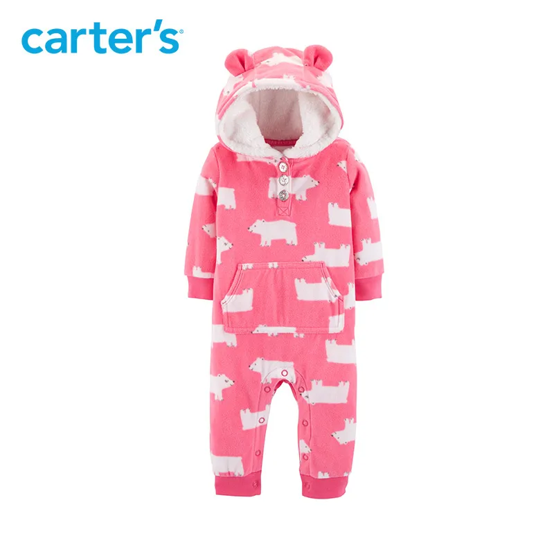 Carters baby комбинезон с капюшоном флисовые комбинезоны One-заплатки Одежда для