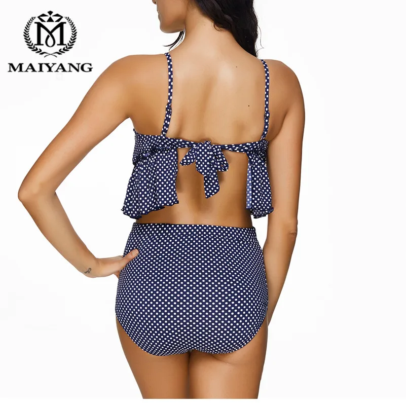 Новинки 2017 Женский Бикини С Оборками Высокая Талия Купальник Плюс Размер