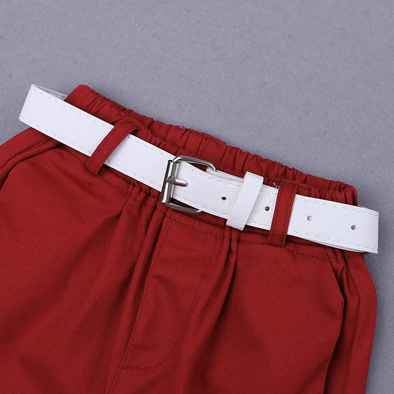 

2pcs Summer Baby Set Flower Short Sleeve Polo Shirt With Red Shorts Shorts School Clothes For Children