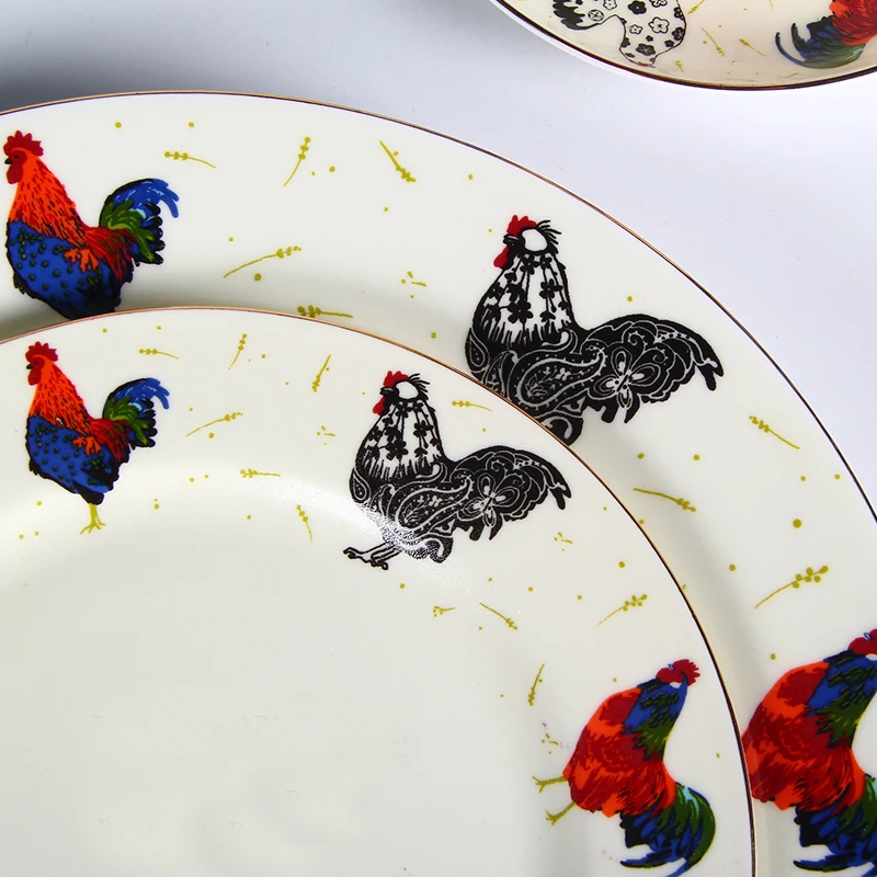 

British Fine Bone China Cock Dinner Plates Royal Quality Tableware Creative Western Dish Steak Dessert Fruit Plate Large Disc