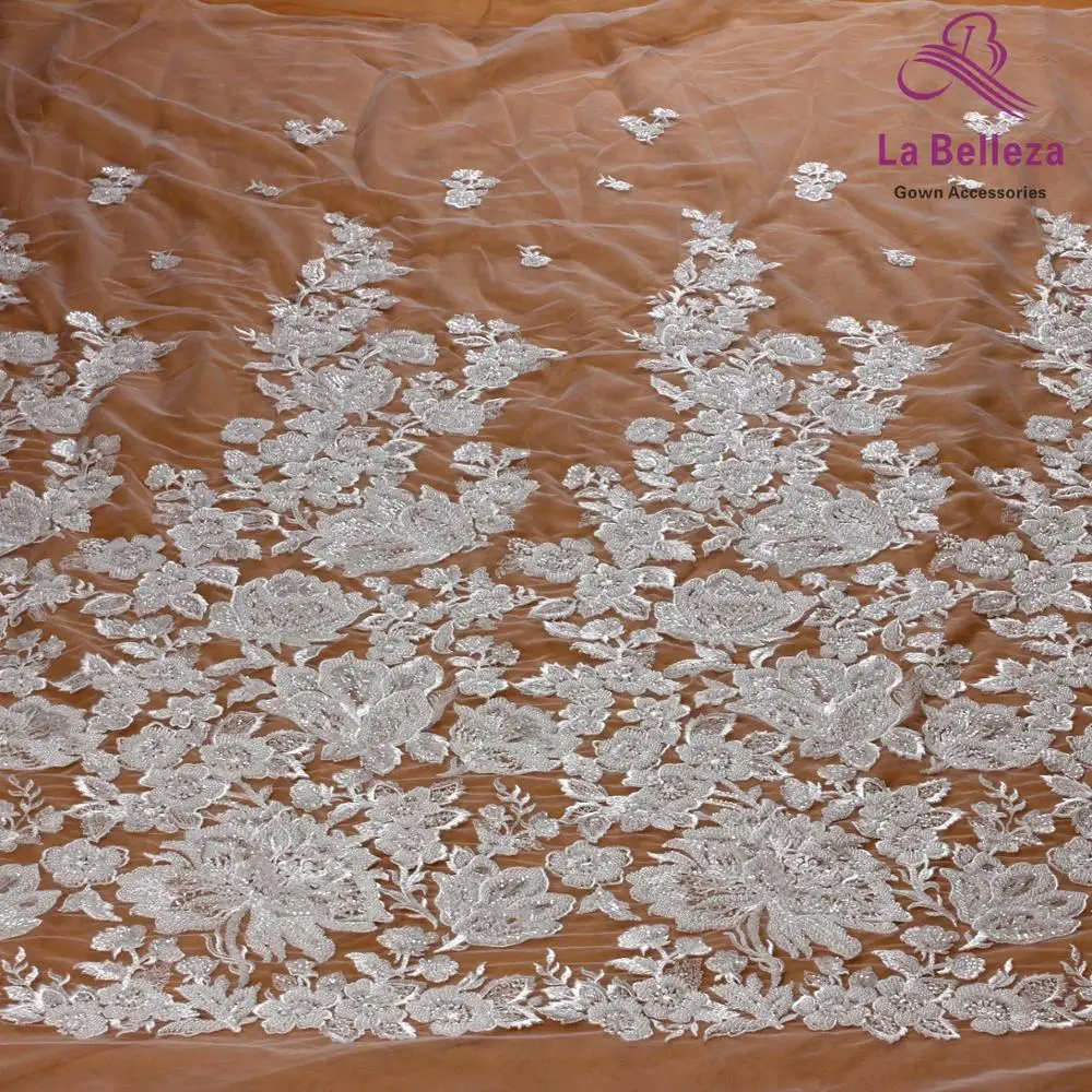 La Belleza Новое тяжелое вышитое бисером свадебное платье кружевная ткань off white beads блестки кружевная ткань большие цветы узор кружева 1 ярд
