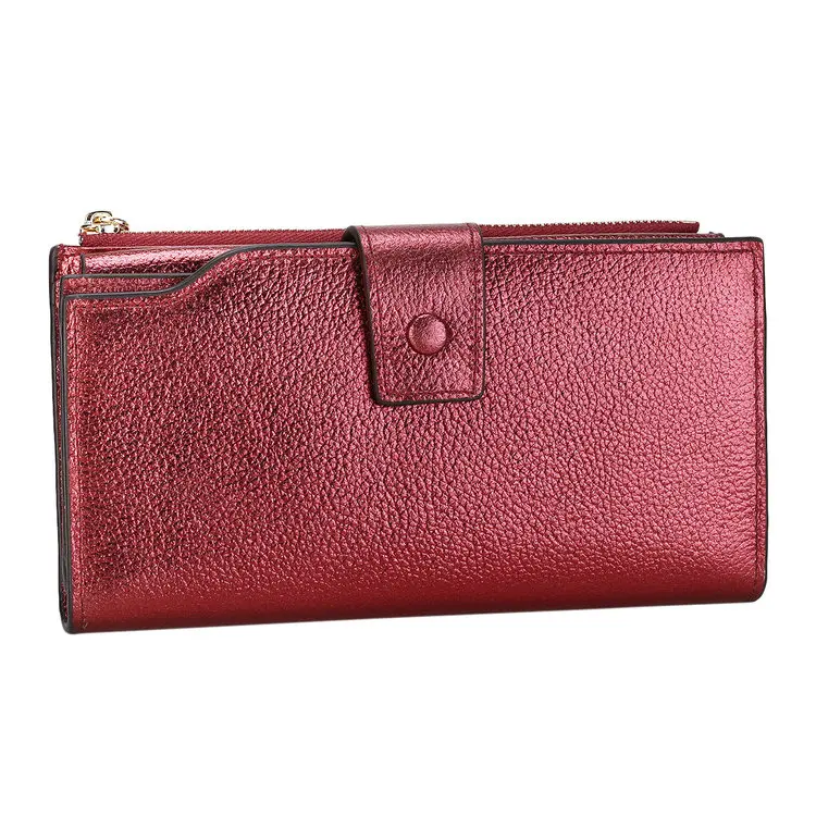 wine red ITSLIFE, Женский функциональный кошелек из натуральной кожи с блокировкой RFID на молнии, длинный Блестящий держатель для карт, Дамский кошелек для монет Iphone - Цвет: wine red