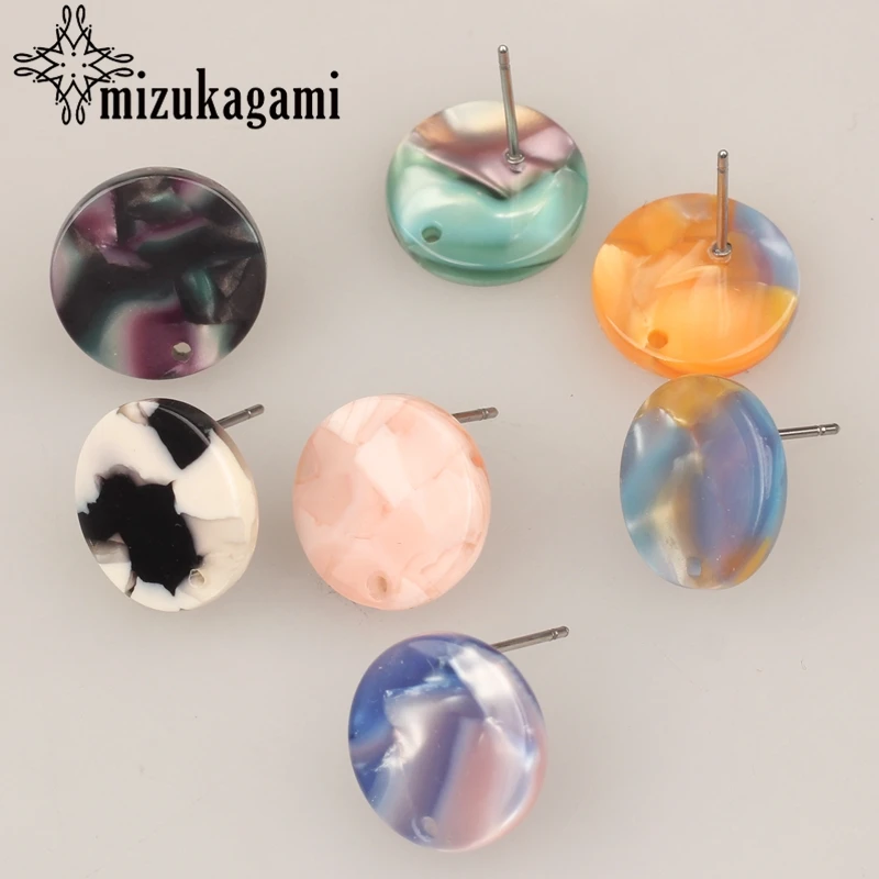 

15mm 10pcs/lot Acrylic Resin Stud Earring Colorful Round Base Earrings Connector For DIY Earring Making Jewelry Accessories