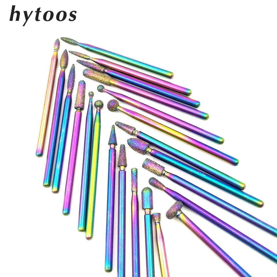 

HYTOOS 1Pc Rainbow Diamond Nail Drill Bits 3/32" Manicure Bits Electric Drills Accessories Rotary Cuticle Drill Bit Milling Tool