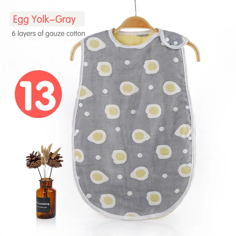 13Egg Yolk Gray Спальный мешок для новорожденных, муслин, чистый хлопок, спальный мешок, мягкий жилет без рукавов, спальный мешок, анти-кик, одеяло Saco Be Dormir Para Bebe - Цвет: 13Egg Yolk Gray