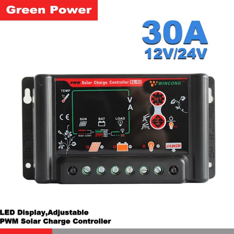 SL02B 30A 12V/24V Солнечный контроллер заряда литиевой батареи/гель/AGM батарея Авто