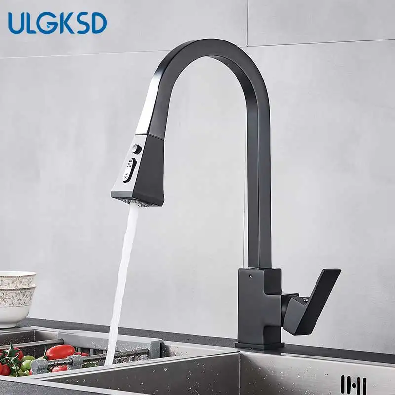 ULGKSD черный бронзовый кухонный смеситель для холодной и горячей кухни, смеситель с одной ручкой, кухонный кран с вращением на 360 градусов