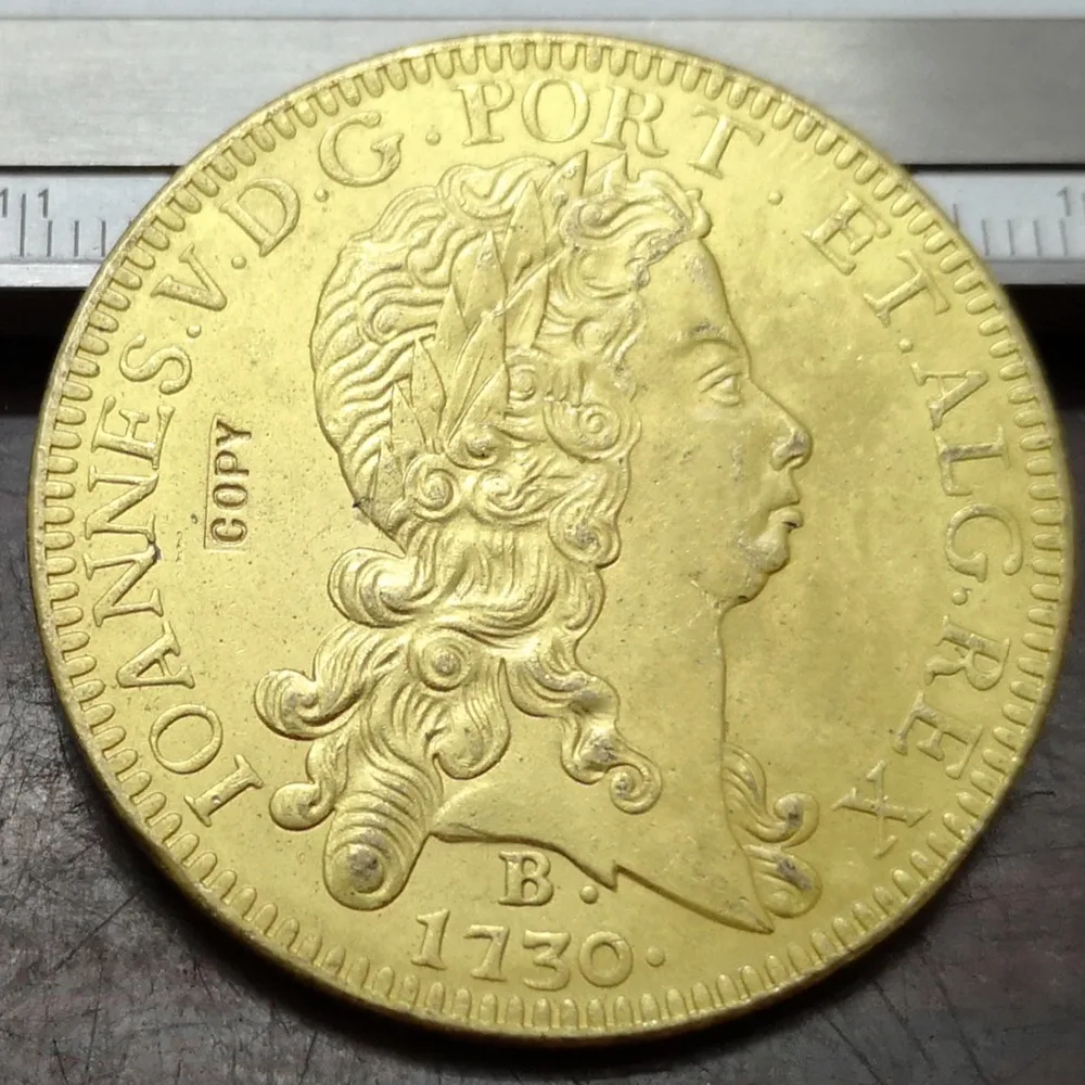 

Nice 1730 Brazil 12800 Reis - Joao V Copy 22K Gold Plated Coin