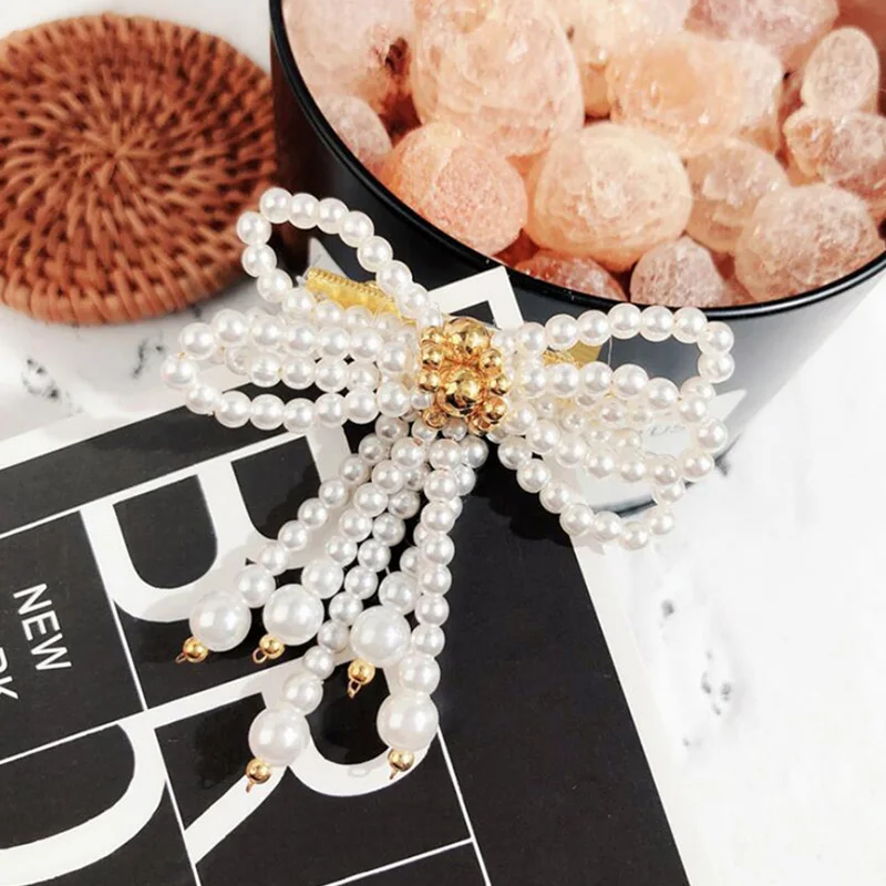 2019 hot sell trendy Style pins metal Imitation Pearl Big Bow Brooch for women Tassel Drop Brooches Wedding gift Accessorie | Украшения и