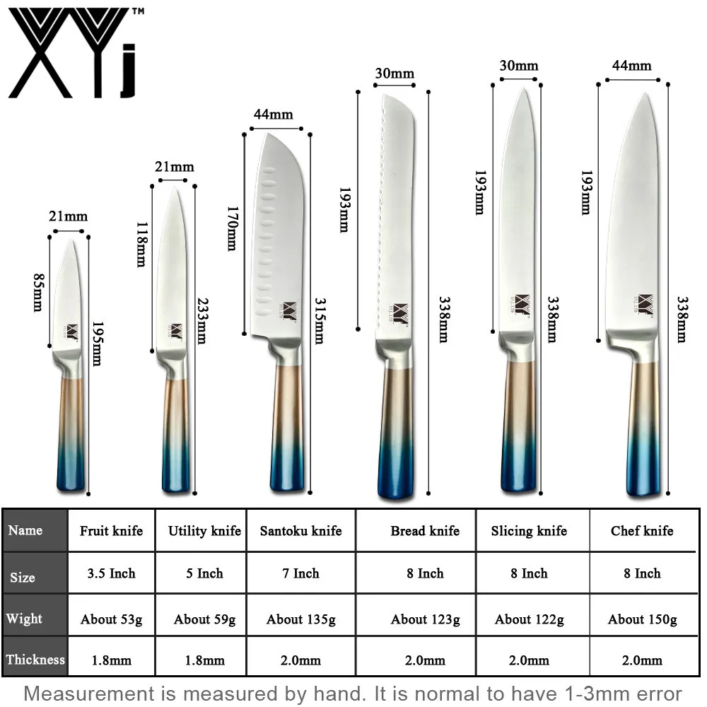 Набор кухонных ножей XYj из нержавеющей стали сине желтая ручка того же цвета 8
