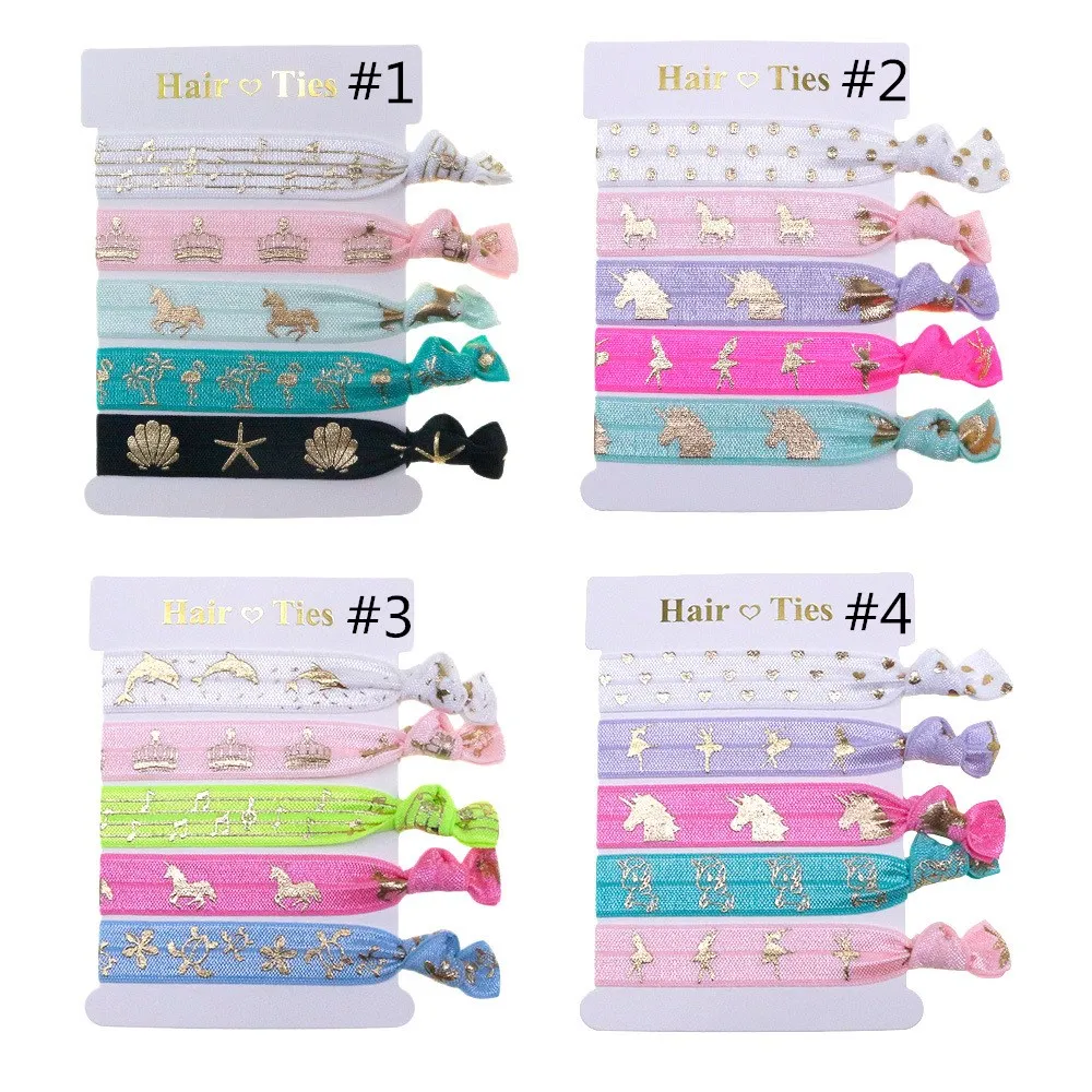 

30card / lot ,5/8'' Unicorn printed Knotted Girl FOE fold over elastic Hair Ties elastic cute girl Hair fashion Accessories